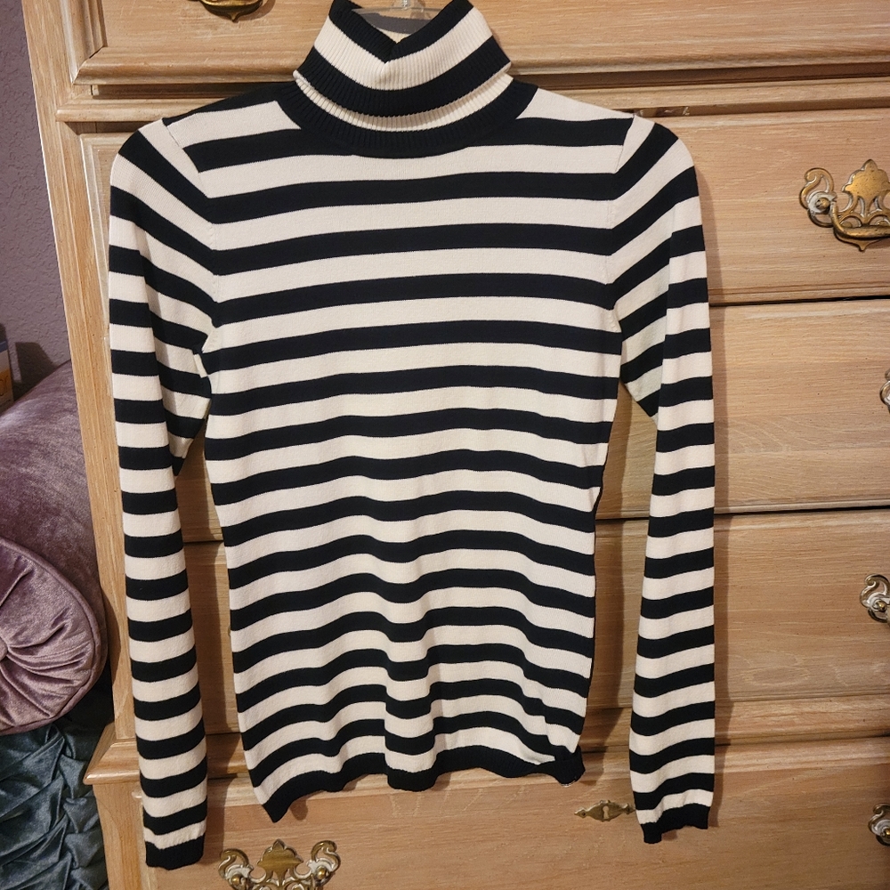 The Limited Navy & Cream Striped Long Sleeved Turtleneck Sweater Size XS